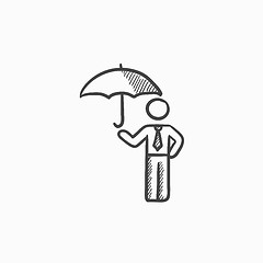 Image showing Businessman with umbrella sketch icon.