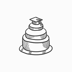 Image showing Graduation cap on top of cake sketch icon.