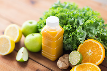 Image showing bottle with orange juice, fruits and vegetables