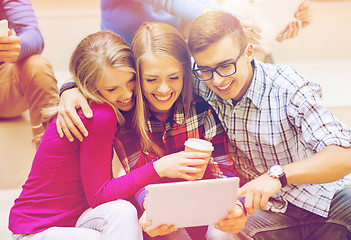 Image showing group of students with tablet pc and coffee cup