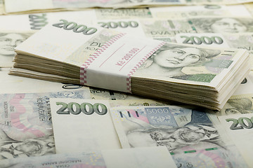 Image showing czech banknotes nominal value one and two thousand crowns