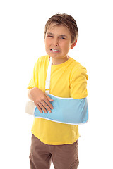 Image showing Unhappy boy broken arm