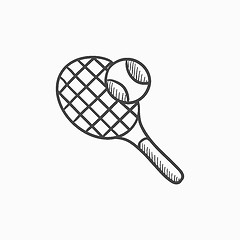 Image showing Tennis racket and ball sketch icon.
