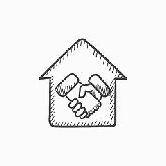 Image showing Handshake and house sketch icon.