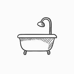 Image showing Bathtub with shower sketch icon.