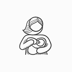 Image showing Woman nursing baby sketch icon.