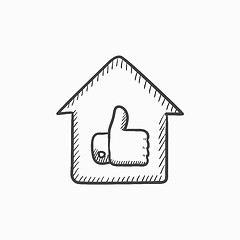 Image showing Thumb up in house sketch icon.