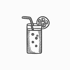 Image showing Glass with drinking straw sketch icon.