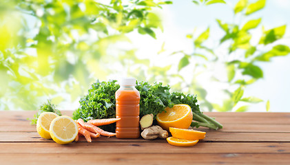 Image showing bottle with carrot juice, fruits and vegetables