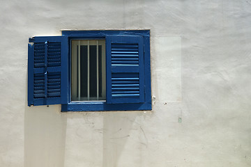 Image showing Isolated blue window with white wall