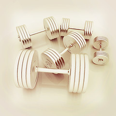 Image showing Fitness dumbbells. 3D illustration. Vintage style.