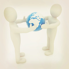 Image showing 3d mens around the earth kindly make contact. 3D illustration. V