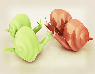 Image showing 3d fantasy animals, snails on white background . 3D illustration