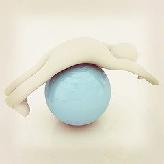 Image showing 3d man exercising position on fitness ball. My biggest pilates s