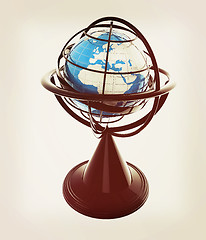 Image showing Terrestrial globe model . 3D illustration. Vintage style.