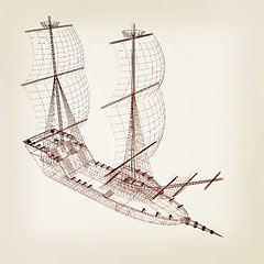 Image showing 3d model ship. 3D illustration. Vintage style.