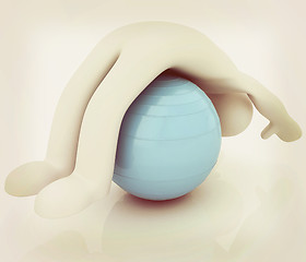 Image showing 3d man exercising position on fitness ball. My biggest pilates s