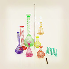 Image showing Chemistry set, with test tubes, and beakers filled with colored 