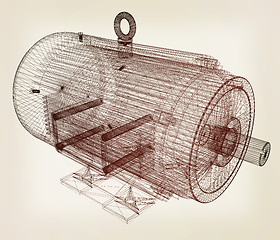 Image showing 3d-model of an electric motor. 3D illustration. Vintage style.