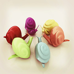 Image showing 3d fantasy animals, snails on white background . 3D illustration