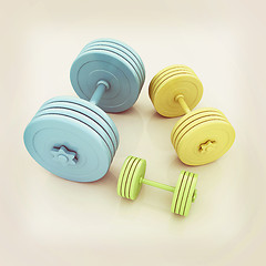 Image showing Fitness dumbbells. 3D illustration. Vintage style.