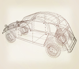 Image showing 3d model retro car. 3D illustration. Vintage style.