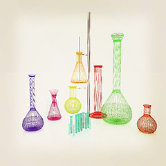 Image showing Chemistry set, with test tubes, and beakers filled with colored 