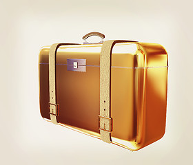 Image showing Golden suitcase. 3D illustration. Vintage style.