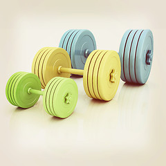 Image showing Fitness dumbbells. 3D illustration. Vintage style.