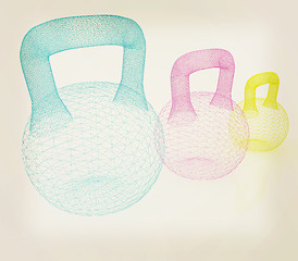 Image showing dumbbells. 3D illustration. Vintage style.