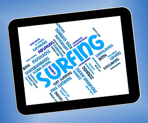 Image showing Surfing Word Represents Surfer Watersports And Beach