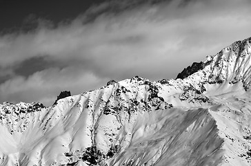 Image showing Black and white winter snow mountains at nice sunny day