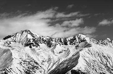 Image showing Black and white snow mountains in winter sun day