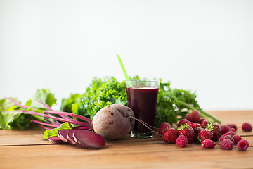 Image showing glass of beetroot juice, fruits and vegetables