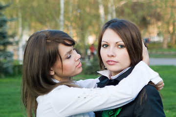 Image showing portrait of two nice girls on the nature