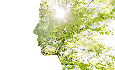 Image showing double exposure woman profile with tree foliage