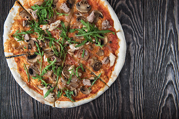 Image showing Pizza with chicken and mushrooms