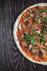 Image showing Pizza with chicken and mushrooms