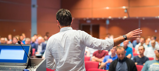 Image showing Public speaker giving talk at Business Event.