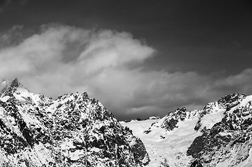 Image showing Black and white snowy mountains and glacier