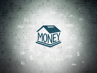 Image showing Banking concept: Money Box on Digital Data Paper background