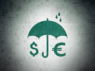 Image showing Safety concept: Money And Umbrella on Digital Data Paper background