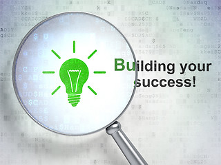 Image showing Business concept: Light Bulb and Building your Success! with optical glass