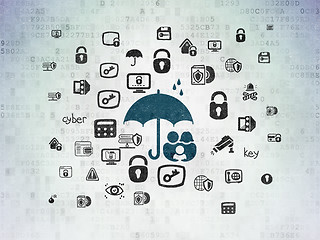 Image showing Protection concept: Family And Umbrella on Digital Data Paper background