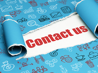 Image showing Business concept: red text Contact us under the piece of  torn paper