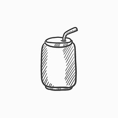 Image showing Soda can with drinking straw sketch icon.