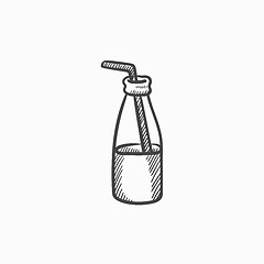 Image showing Glass bottle with drinking straw sketch icon.