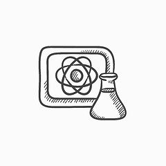 Image showing Atom sign drawn on board and flask sketch icon.