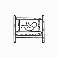 Image showing Baby laying in crib sketch icon.