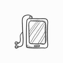 Image showing Tablet with headphones sketch icon.